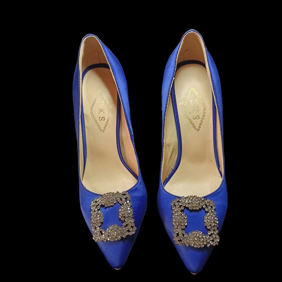 NWOT EKS Royal Satin Pumps W/Rhinestone Embellishments On Toe. - Picture 14 of 16